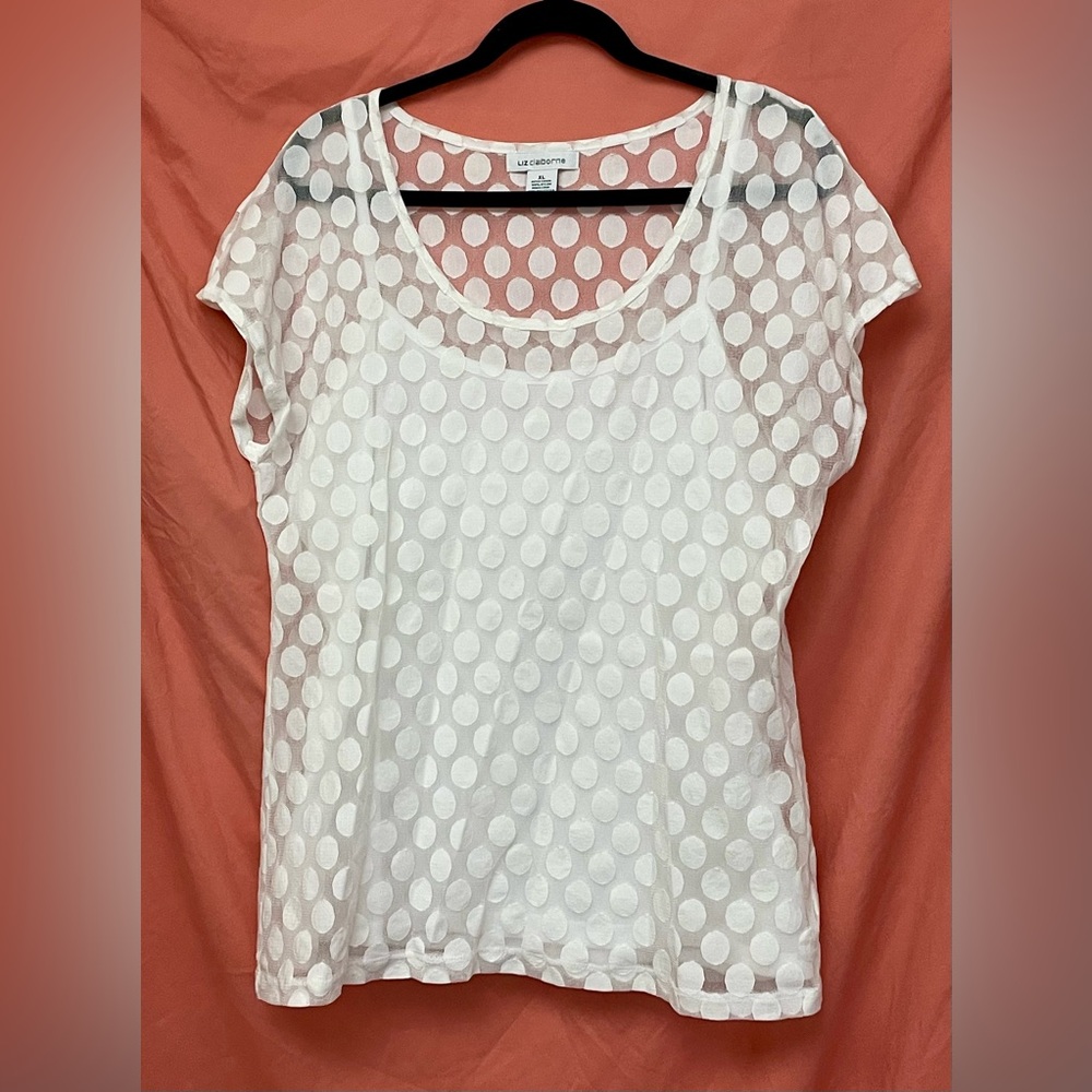Liz Claiborne White Sheer Polka Dot Blouse